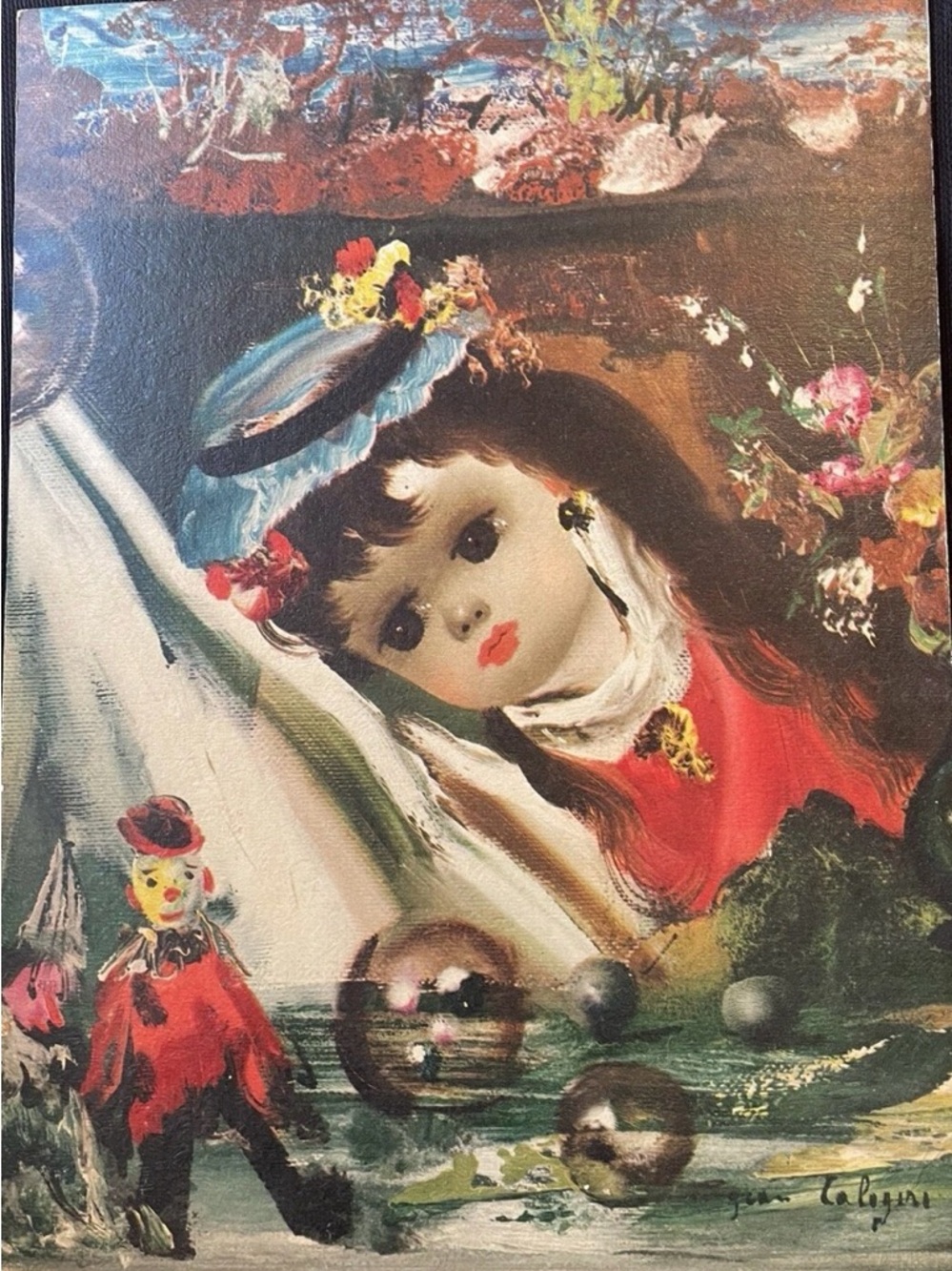 Vintage Calogero PrintBig 
Doll with Clown 
Cardboard 12x16
circa 1960s
